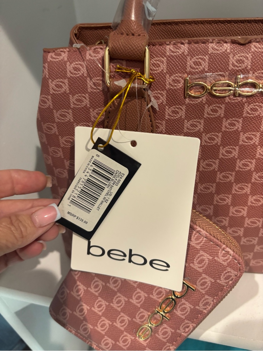 bebe Pink Logo Satchel with Matching Zip Wallet and Gold Accents - Picture 2 of 5